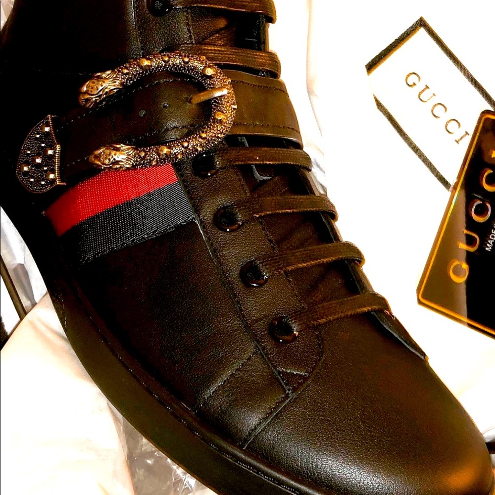 Gucci Black Men's Ace High-top w/ Dionysus Buckle